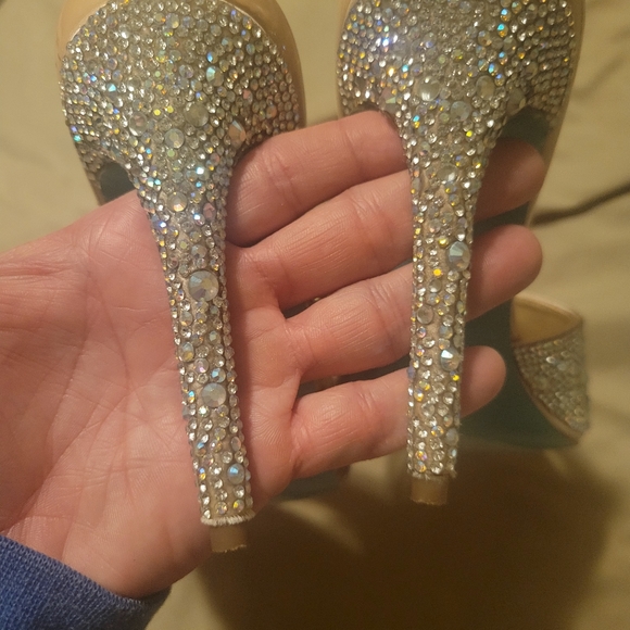 Size 7 Betsey Johnson heels. Nude color with AB crystals. - Picture 9 of 9